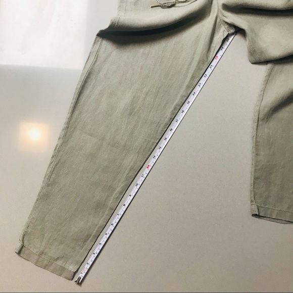 100% Linen Khaki Green Sage Pants - Picture 4 of 7